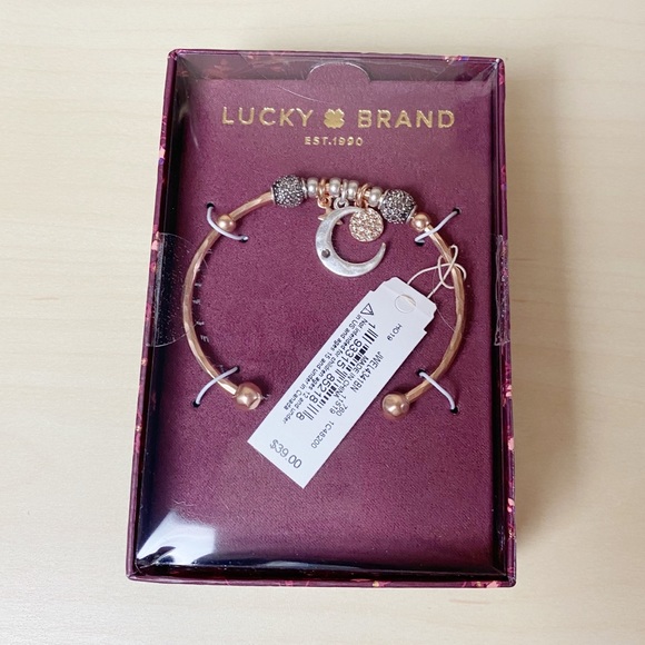 Lucky Brand Cuff Bracelet Crystal Moon & ⭐️ Charms - Picture 1 of 6